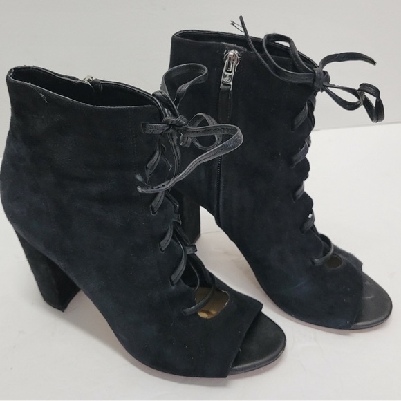 Sam Edelman Yvie Suede Black Lace Up Booties - Picture 3 of 9